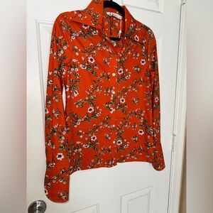 Tory Burch Floral Button Down Shirt - RED